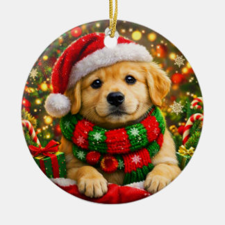 Ornement de vacances de chiot Retriever doré adora