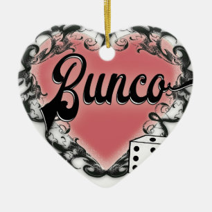 ornement de vacances de tatouage de coeur de bunco