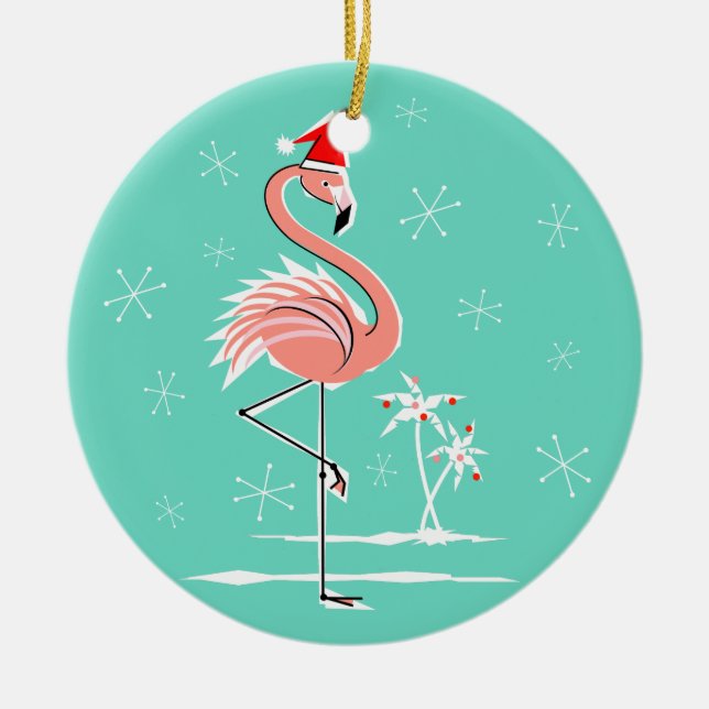 Ornement des textes de Flamant rose de Noël rond (Devant)