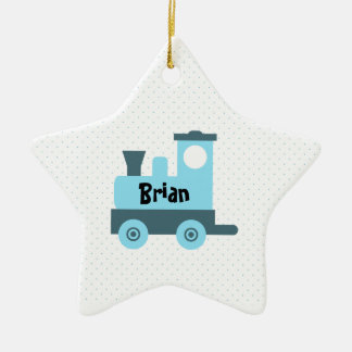 Ornement d'étoile de train de jouet de bébé bleu