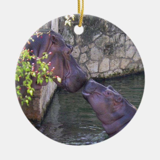 Ornement d'hippopotame de mère et de bébé (Devant)