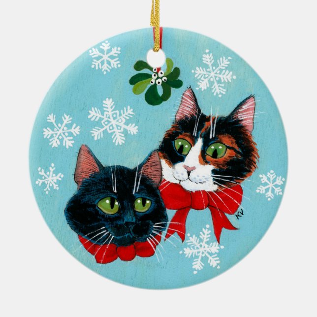 Ornement d'hiver de gui de chats de Noël (Dos)