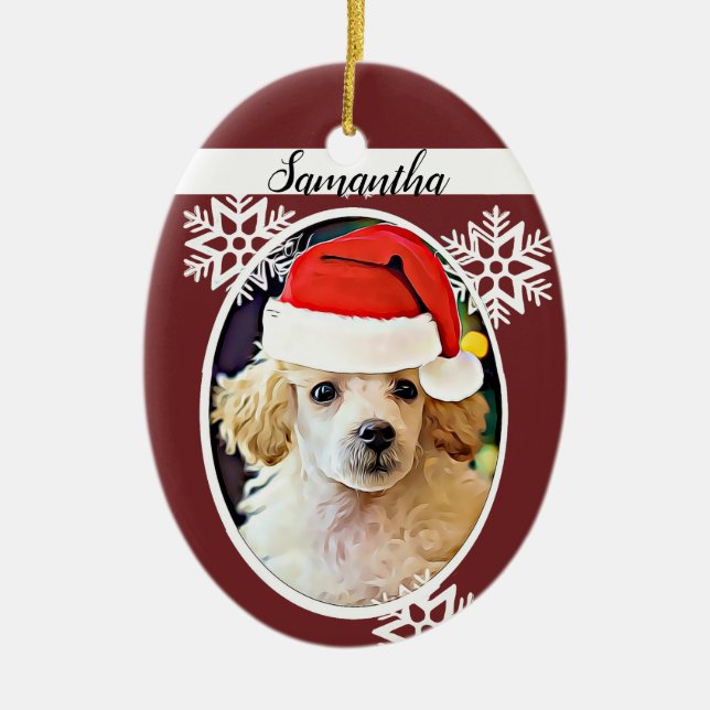 Ornement d'ovale de chien de caniche de Noël (Devant)