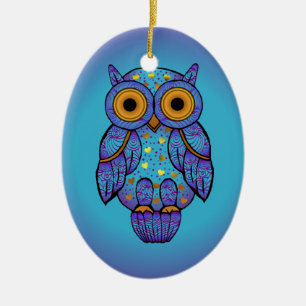 Ornement d'ovale de lune bleue de hibou de H00t