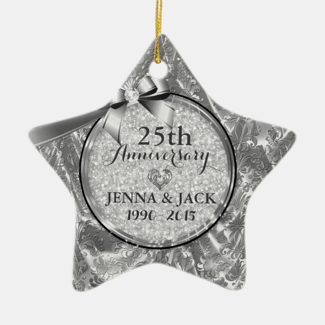 Ornement du 25e anniversaire du Mariage Black & Si (Devant)