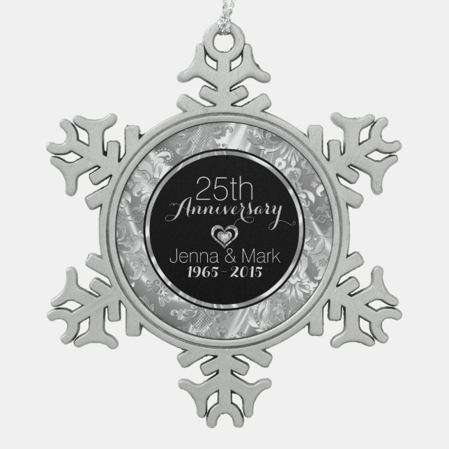 Ornement du 25e anniversaire du Mariage Black & Si (Devant)