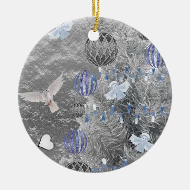 Ornement du cercle de Noël, Argent bleu (Devant)