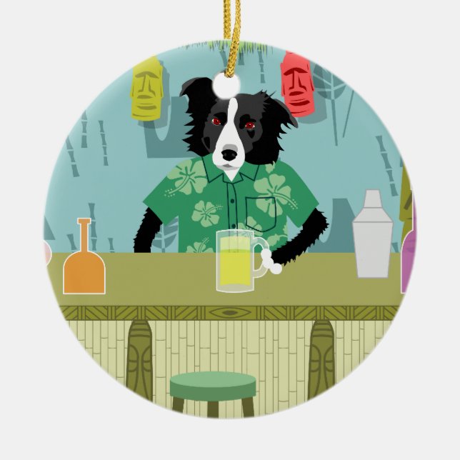 Ornement en bambou de barre de border collie Tiki (Devant)