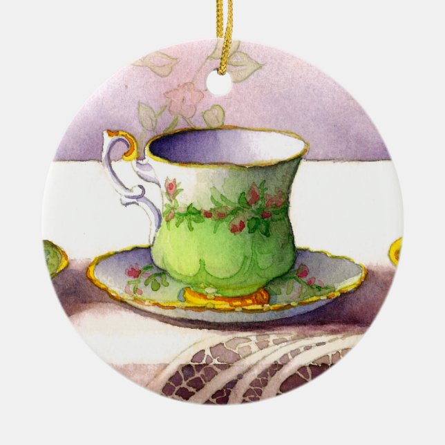 Ornement En Céramique 0001 Teacup on Lace Ornament (Devant)
