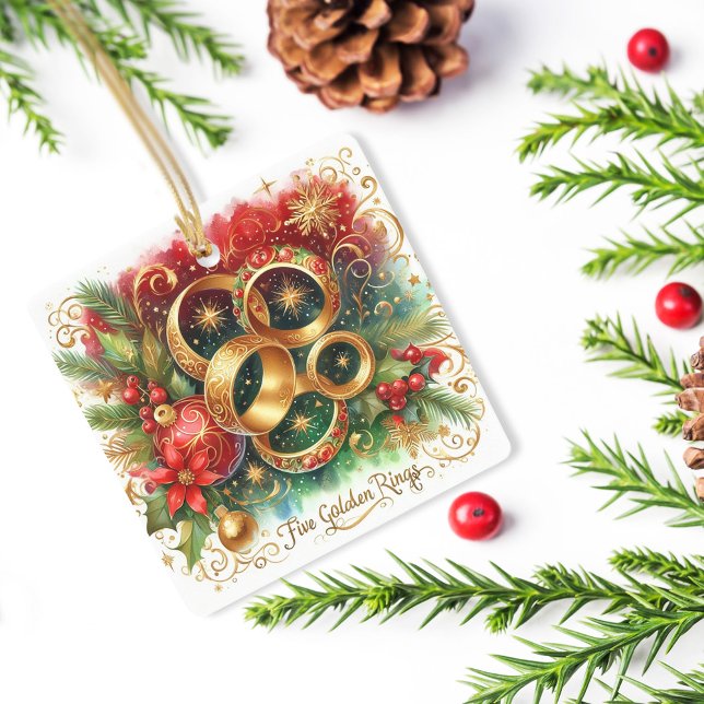 Ornement En Céramique 12 Jours de Noël Cinq Anneaux d'or (Créateur téléchargé)