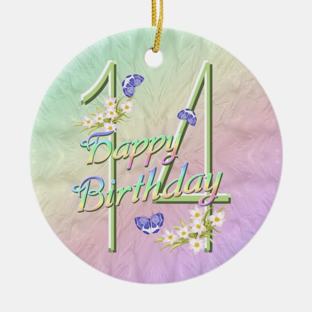 Ornement En Céramique 14e anniversaire Arc-en-ciel Ornament (Devant)