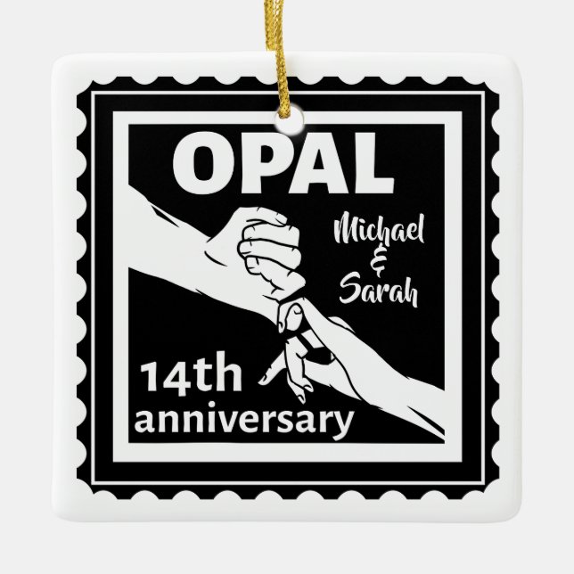 Ornement En Céramique 14e anniversaire du mariage Opal traditionnel (Devant)