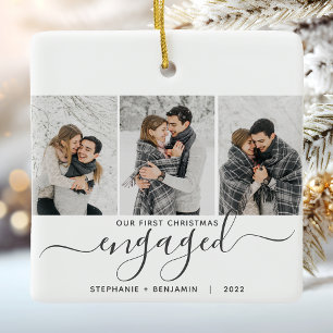 Ornement En Céramique 1er Noël Engagé 3 Photo Collage Gris Script