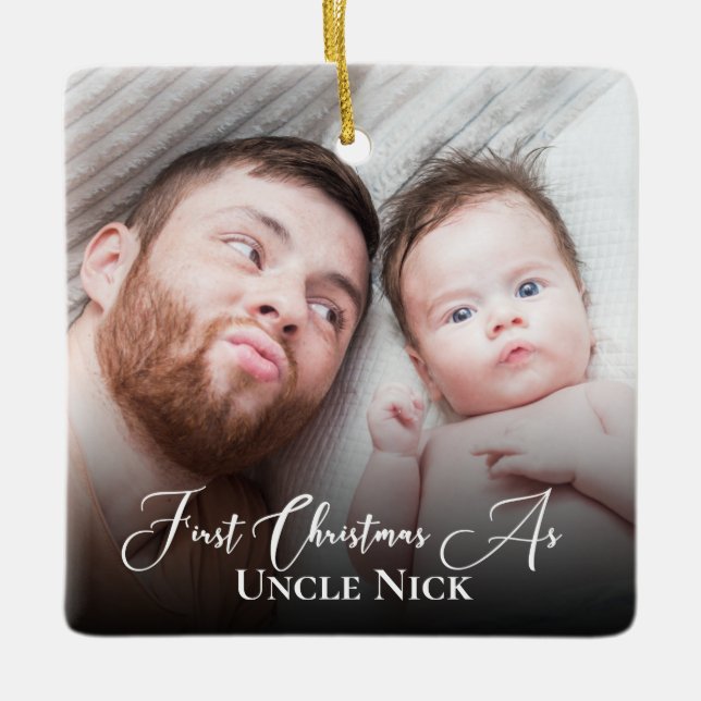 Ornement En Céramique 1er Noël Personnalisé Comme Oncle 2 Photo Blanc Sc (Devant)