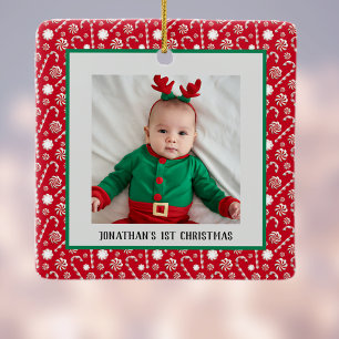 Ornement En Céramique 1er Sucres de canne de menthe rouge de Noël pour b