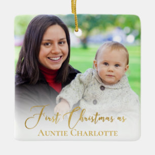 Ornement En Céramique 1st Christmas Custom Event 2 Photo Gold Script