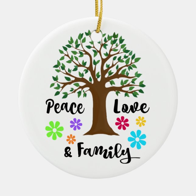 Ornement En Céramique 2018 Peace Love Family Tree Réunion Cadeau de Noël (Devant)