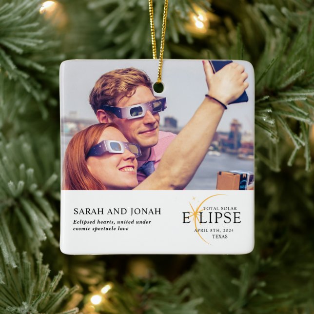 Ornement En Céramique 2024 Cadeaux photo total Éclipse solaire Couples (Arbre)
