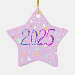 Ornement En Céramique 2025 numéro nouvelle année dessin mignon pastel Or
