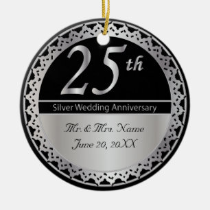 Ornement En Céramique 25e anniversaire du Mariage d'argent