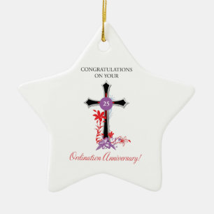 Ornement En Céramique 25ème croix de noir d'anniversaire de