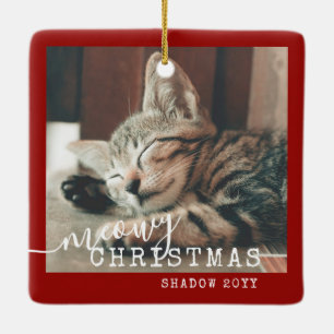 Ornement En Céramique 2 Photo Two Cats Meowy Christmas Rustic Red