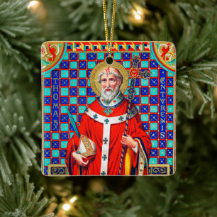 Ornement En Céramique 2x St. Thomas Becket dans Red Chasuble (K 34)