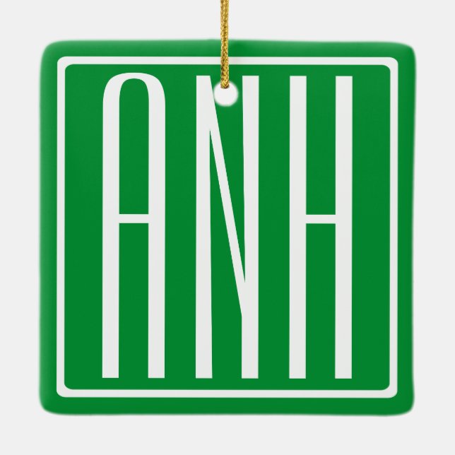 Ornement En Céramique 3 Initiales Monogramme | Vert et blanc (Dos)