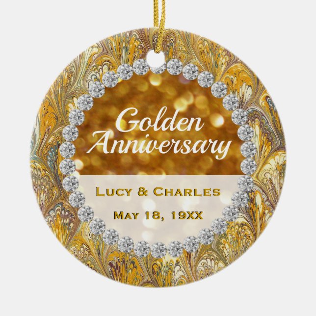 Ornement En Céramique 50e anniversaire de Noël des Mariages d'or (Devant)
