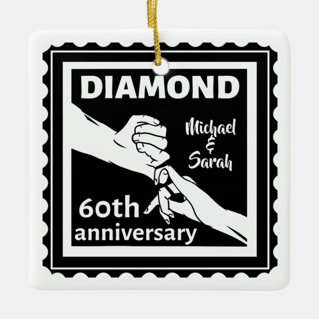 Ornement En Céramique 60e anniversaire du mariage diamant traditionnel (Devant)