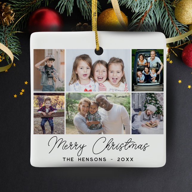 Ornement En Céramique 6 Photo Collage Joyeux Noël Famille (Créateur téléchargé)