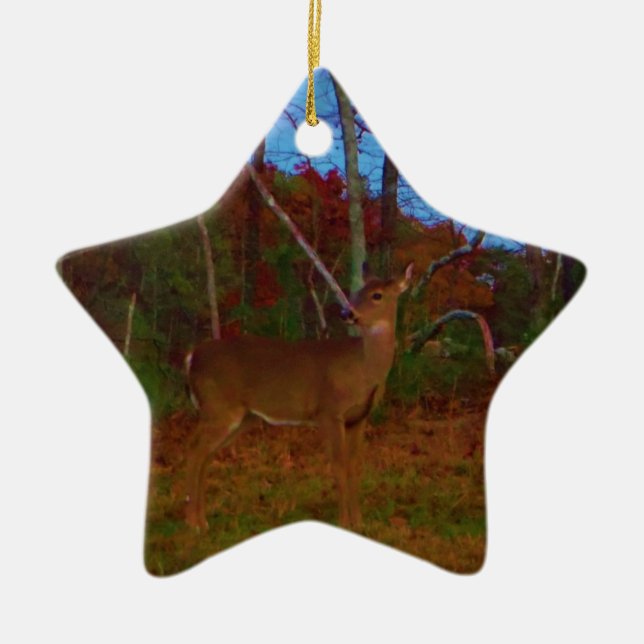 Ornement En Céramique A Deer : Gold Red Green et Blue (Devant)