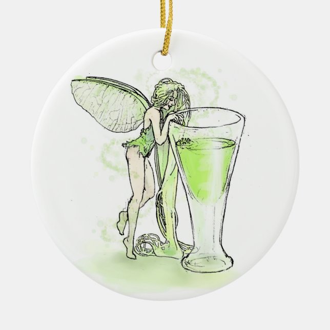 Ornement En Céramique Absinthe La Fee Verte Fée Avec Verre (Devant)