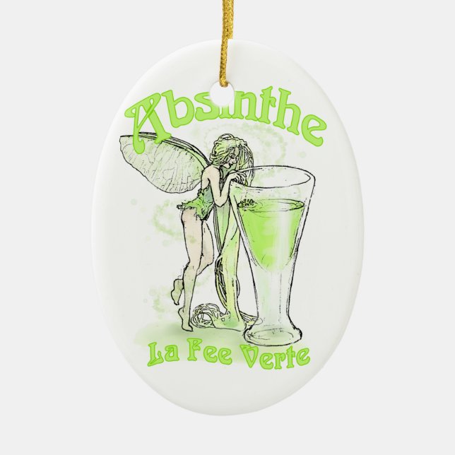 Ornement En Céramique Absinthe La Fee Verte Fée Avec Verre (Devant)