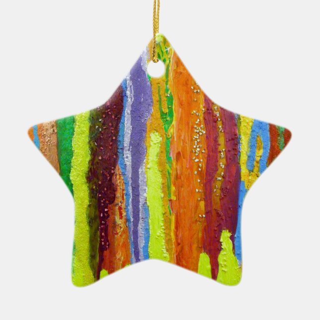 Ornement En Céramique Abstract art rainbow stripes paint drip (Devant)