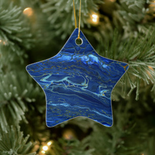 Ornement En Céramique Abstraction en acrylique marbrée bleu marine et or
