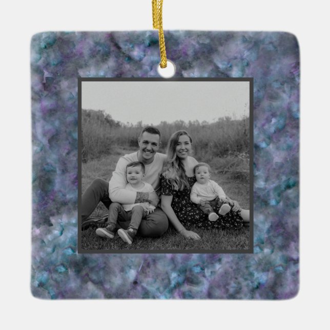 Ornement En Céramique Abstrait bleu violet turquoise quartz marbre grani (Devant)