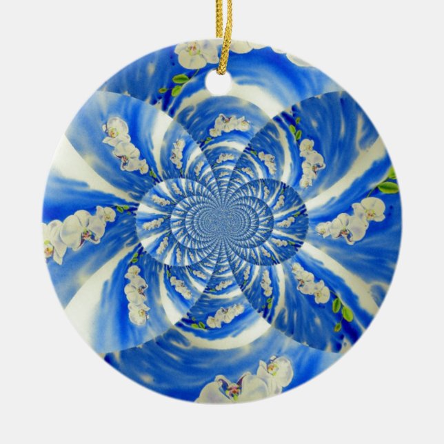 Ornement En Céramique Abstraite peinture florale bleue blanche (Devant)