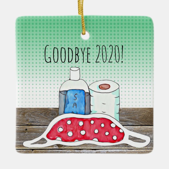 Ornement En Céramique Adieu à 2020 TP, Facemask et Sanitizer (Devant)