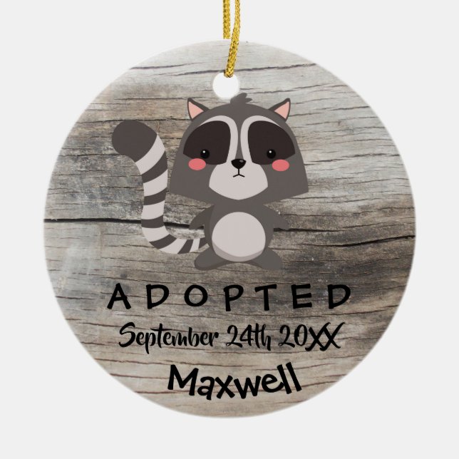 Ornement En Céramique Adopté - Cadeau d'adoption Customisé Raccoon (Devant)