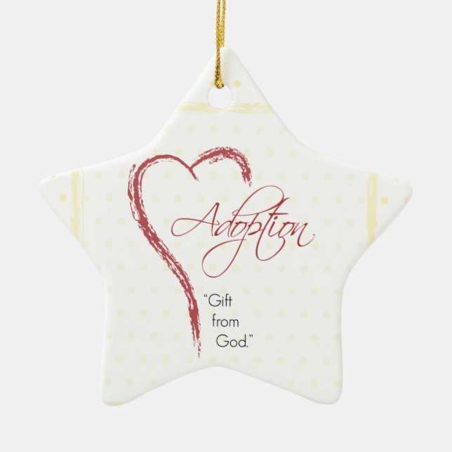 Ornement En Céramique Adoption, Religieux, Dots Jaunes avec Coeur Rouge (Devant)