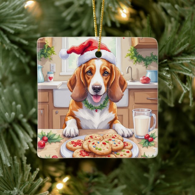 Ornement En Céramique Adorable Basset Hound Sneaking Christmas Cookies (Arbre)