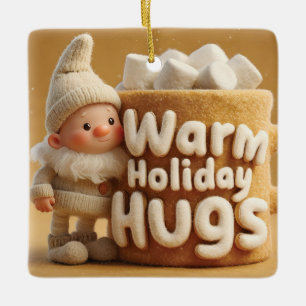 Ornement En Céramique Adorable gnome en feutre avec mug Marshmallow