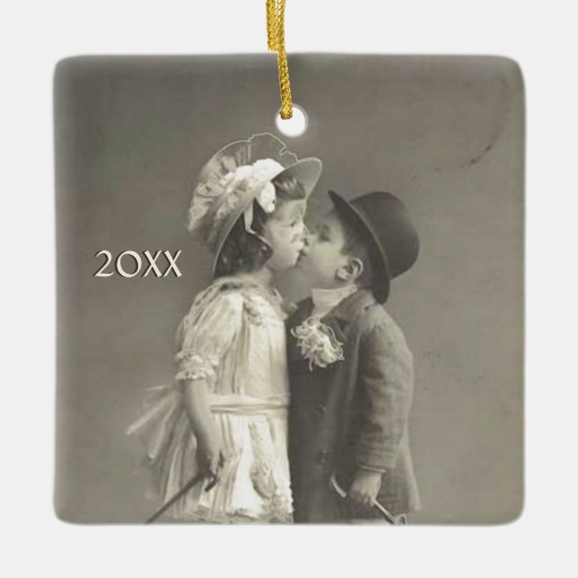 Ornement En Céramique Adorable Young Love Antique Photo Ajouter année (Devant)