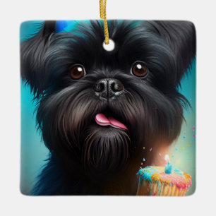Ornement En Céramique Affenpinscher célébrant gâteau de ballons d'annive