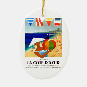 Ornement En Céramique Affiche 1957 de voyage de Français de Cote d'Azur
