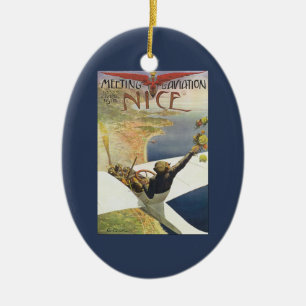 Ornement En Céramique Affiche de voyage vintage, Avion au-dessus de Nice