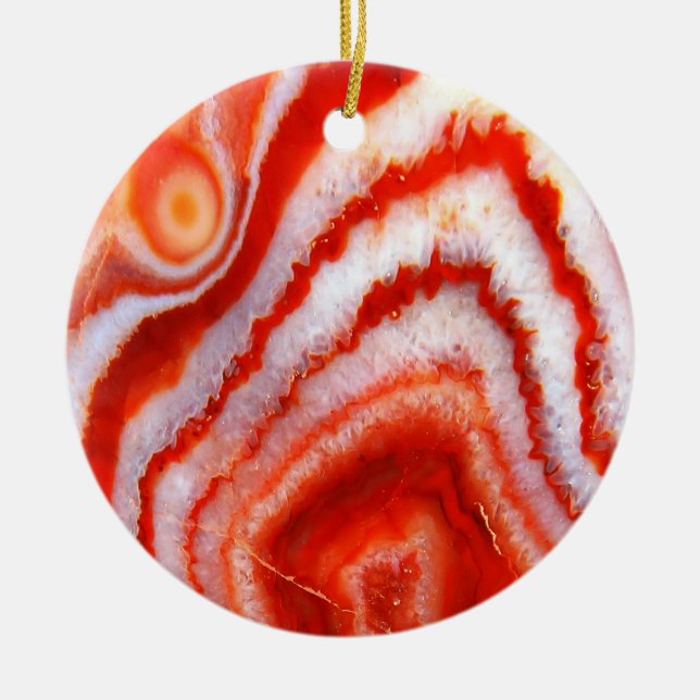 Ornement En Céramique Agate D'Orange De Sang Tombé. (Devant)