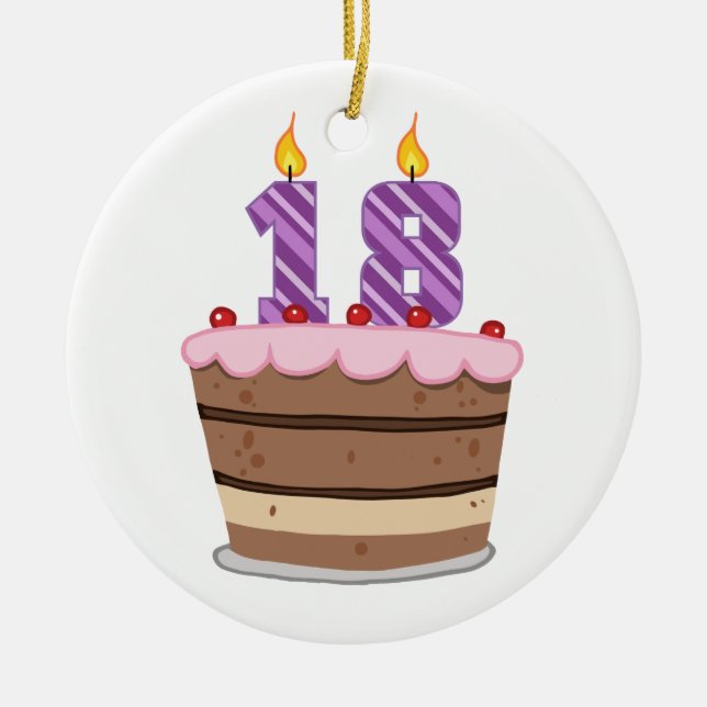 Ornement En Céramique Âge 18 sur le gâteau d'anniversaire (Devant)