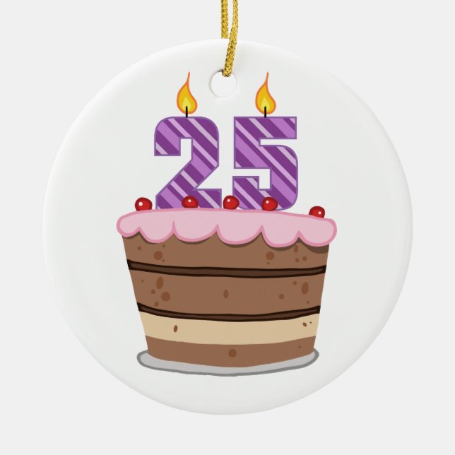 Ornement En Céramique Âge 25 sur le gâteau d'anniversaire (Devant)